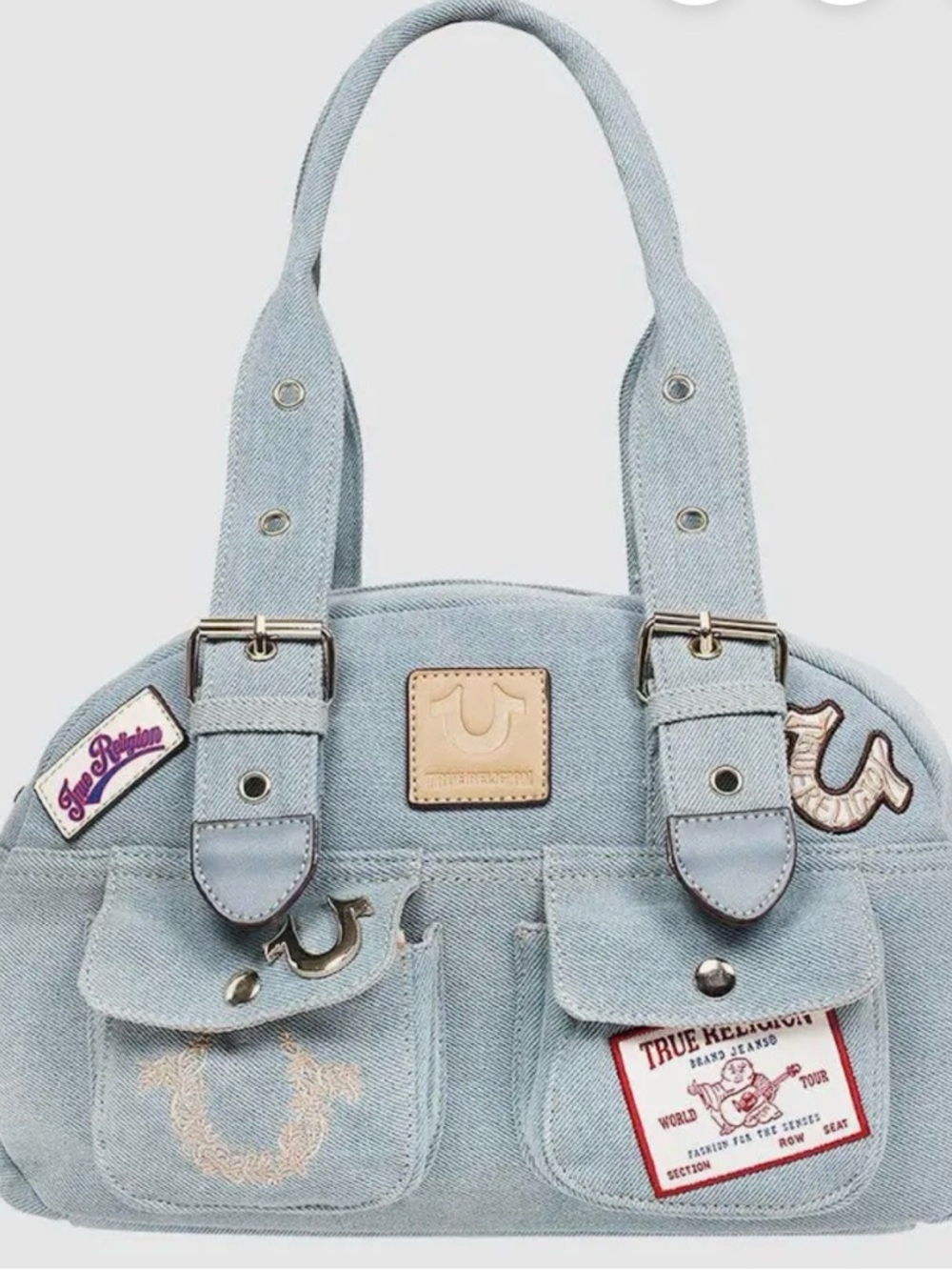 True Religion Light Denim Blue Patchwork Shoulder Bag